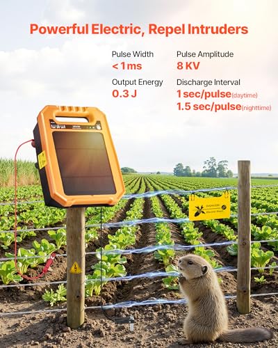 VEVOR Solar Fence Charger, 0.3J 8 kV Solar Powered Fence Charger, Weather-Resistant Electric Fence Energizer Kit, 7 Days Runtime, for Livestock, Poultry, Garden Protection - size: 0.3J