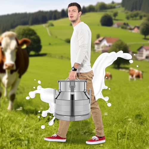 Stainless Steel Milk Can, 12 Liter Seamless Milk Jug Wine Pail Bucket 3.16 Gallon Anti-Leak Liquid Storage Container Milk Pail with Sealed Lid Heavy Duty for Milk and Wine (12L) - size: 12L