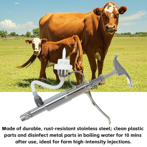 5ml Stainless Steel Livestock Syringe Adjustable Injection Gun with Needle | Multi-Use for Cattle Horse Sheep Pig & Poultry