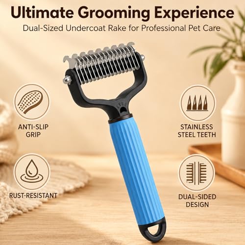 Pet Grooming Brush, Double-Sided Deshedding Dematting Tool for Dogs & Cats, Detangling Tool For Matted Fur, Ideal For Medium Or Long Haired Breeds (Pink) - color: Pink
