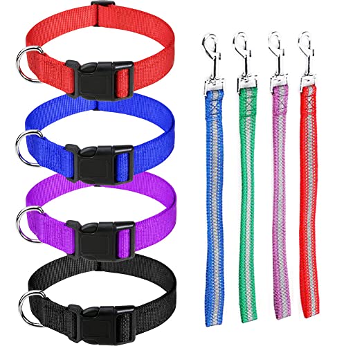 Goat Lead and Goat Collars Set Small Farm Animal Goat Sheep (Multicolor) | 8 Pieces Nylon 11 inch Sheep Lead with Reflective Strip Design and Nylon Goat Collar - color: Multicolor