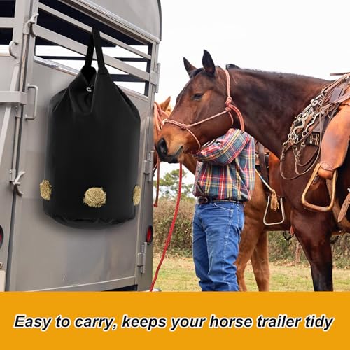 2 Pcs Hay Bags for Horses Slow Feed 1680D Oxford Net,5 Holes | Large Holder for Horses Goats Sheep, Net Feed Holes Reduce Waste, Hanging Strap Included, Stable Barn Farm Outdoor Use