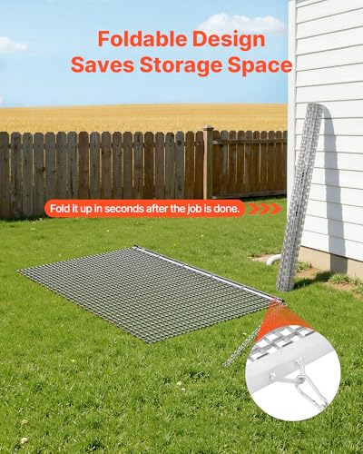 VEVOR Drag Harrow, 6 x 3 ft, High-Efficiency Chain Harrow Rake, ATVs UTVs Tractors Attachments, Durable Galvanized Steel Mesh Drag Mat with Towing Chain, for Gravel Driveway Ruts Farm Field Leveling - size: 72.05 x 35.98 x 0.39 inch