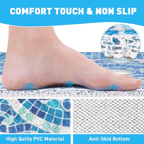 Square Shower Mat Non Slip: 27 x 27 Inch Large Shower Mats with Drain Hole in Middle - PVC Loofah Anti Slip Shower Floor Matt for Inside Shower - color: Blue Mosaic, size: 27" x 27" (Square)