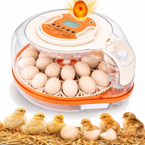 Smart Egg Incubator with Voice Control, 26 Chicken Eggs | Hatches 26 chicken or 59 bird eggs; automatic egg turner with thermometer seat, humidity control and water reservoir.