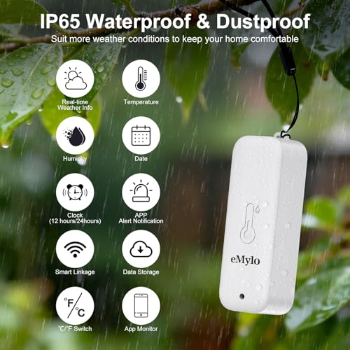 eMylo WiFi Indoor Outdoor Thermometer Hygrometer with 3 Remote Sensors | Temperature Humidity Monitor with Large LCD Display, App Alerts, 426 ft Range for Home, Greenhouse, Baby Room & Wine Cellar
