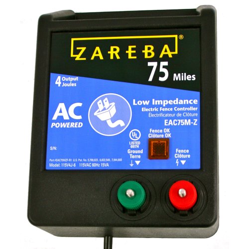 Zareba 75 Mile AC Powered Low Impedance Electric Fence Charger - Plug In Electric Fence Charger - Contain Bulls, Cattle, Pigs, Exotics, Horses & More - Keep Predators Out - EAC75M-Z