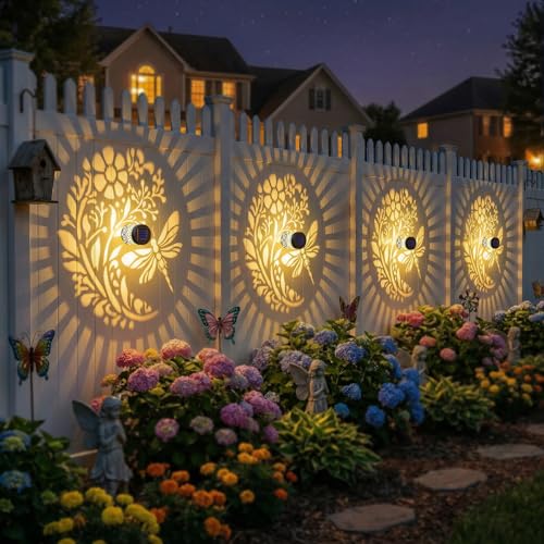 Gardsee Solar Fence Lights 6 Pack Solar Deck Lights Waterproof LED Solar Powered Step Light Wall Lights Outdoor Decorations Warm Yellow Light Decorative Lighting for Garden (Black 5) - style: black 5