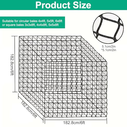 6x6 ft Square Bale Hay Net - Large Slow Feeder for Horses & Livestock, Knotless Design Slow Feeder Hay Nets, Fits 4x4ft 5x5ft 6x6ft Round & 3x3x8ft 4x4x8ft 5x5x8ft Square Bales (Black-Square) - color: Black-Square