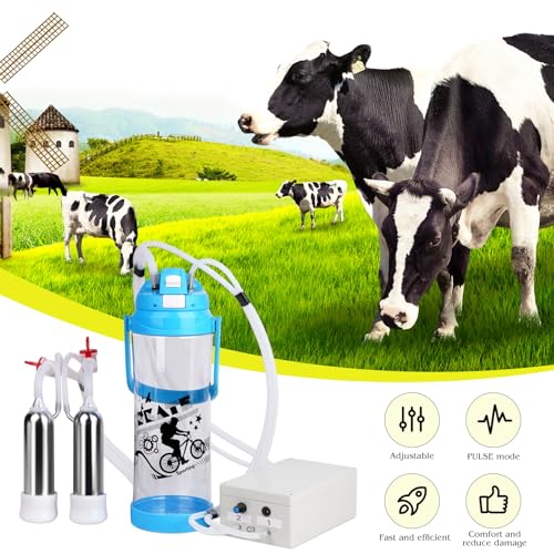 3l Electric Milking Machine for Cow| Pulsation Vacuum Pump| Save Labor | Portable Milker Machine Automatic Plug-in Speed Adjustable Milking Supplies with Milk Bucket, Tube, Brush for Farm Pasture
