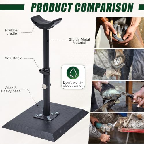Zonon Farrier Horse Hoof Stand, Tool-Height Adjustable Metal Horse Hoof Trimming Tools, Extra-Large Base Enhances Stability, Blacksmith Farrier Stand(Black,Metal Square Base) - style: Metal Square Base