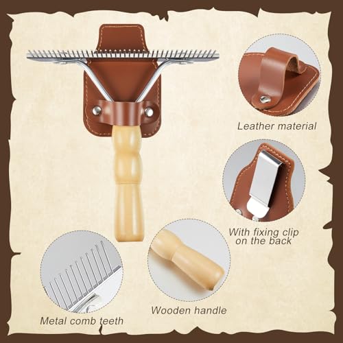Blulu 2 Set Cattle Comb Brush Holder Cattle Show Grooming Brush Livestock Show Supplies Horses Metal Comb Brushes Cow Mane and Tail Brushes with Wood Handle for Cattlles Cow Goat Sheep Pig Pet Dog