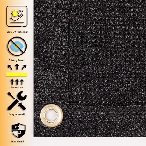 SUNNY GUARD 90% Shade Cloth 4/6/8/10/12 FT with Grommets, 6'x12', Black | Sun Shade Screen Fabric Shade Cover Tarp with Grommets for Pergola, Backyard & Garden, Durable HDPE, Custom Sizes - color: Black, size: 0 6'×1 2'