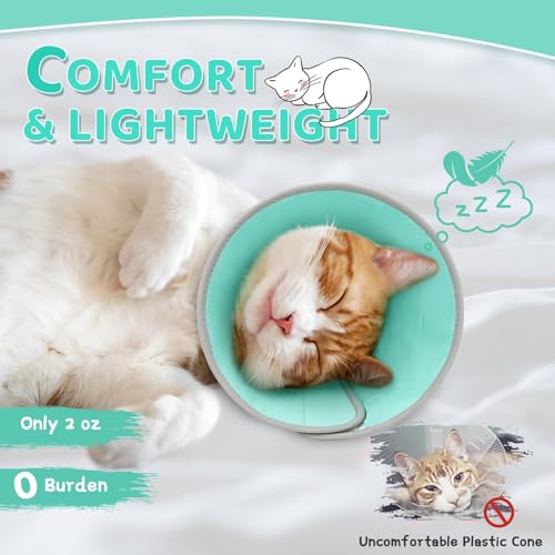Cat Cone Collar Soft to Stop Licking, Adjustable, Foldable Lightweight Kitten Cones After Surgery Recovery for Cats & Kittens, Cat Cone Alternative, Easy Eating (Solid Green, S) - color: Solid Green, size: S
