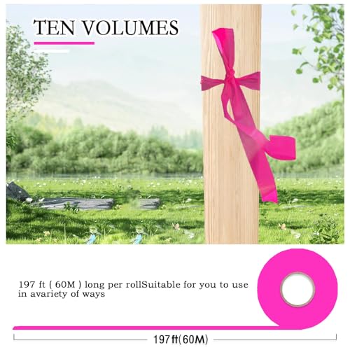 10 Pack Pink Flagging Tape, Non-Adhesive Plastic Ribbon Neon Marking Roll | 1inch*2000ft, Marking Tape for Tree Marking, Hunting, Boundaries and Hazardous Areas,Trail Marking - color: Pink-10pack