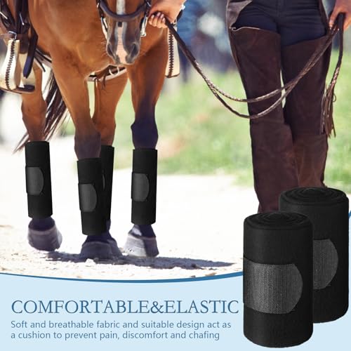 Set of 4 Horse No Bow Bandage 3D Contoured Standing Wrap Bandages Stable Nylon Horse Leg Wraps for Helping Prevent Horse from Tendon Damage and Keep Horses Clean and Safe (Black) - color: Black