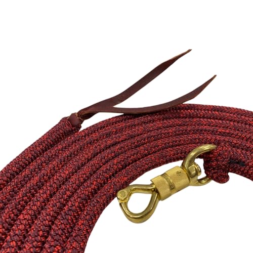 22 Foot Line Ground Training Rope - Strong Everyday Use All-Purpose Large Horse Lead Rope with Loop & Latigo Popper | 9/16" Diameter Smooth Yachting Braid, Burgandy Red - color: Burgundy Red