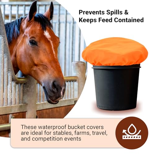 Horse Bucket Cover - Waterproof Bucket Cover for Feed Buckets for Horses, 210T Ripstop Polyester, Fits 2-5 Gallon (8-20 Quart), Cold-Flexible Daily-Use Cover - color: Orange