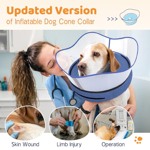 Supet Raised Inflatable Dog Cone Alternative Collars for After Surgery, Dog Donut Collar After Surgery, Soft Pet Cone for Small Medium Large Dogs to Stop Licking - color: Navy, size: L(Neck 12"-16")