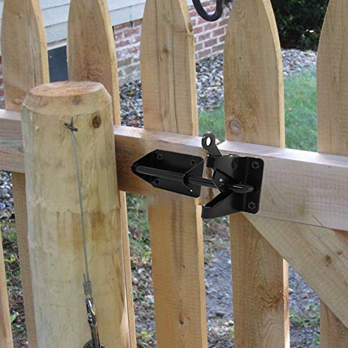 JIAHOO Heavy Duty Gate Latch for Wooden Fence with Cable Pull Opener | Automatic Latch for Wooden & Metal Gates, Vinyl Fence, Self Locking Outswinging Pool & Dog Door Latch with Security, Black