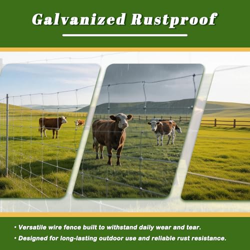Galvanized Farm Fence, 6ft x 328ft Heavy Duty Wire Fencing for Cattle, Goats, Deer, Horses, Chicken,Pasture, Garden Boundary – Rust Resistant, Easy Installation