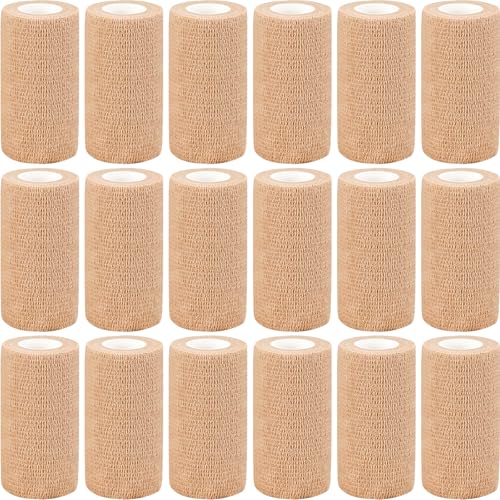 AZEN 18 Pack Self Adhesive Bandage Wrap, 4" X 5 Yards Elastic Cohesive Bandage Wrap, Skin Color Athletic Tape, Ankle Tape, Tattoo Grip Tape Wrap, Vet Wrap - color: Beige, size: 4IN - 18Pack