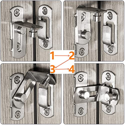 Stainless Steel 90 Degree Flip Door Sliding Latch - Safety Barn Door Lock, Right Angle Curved, Prevents Corrosion, Silver