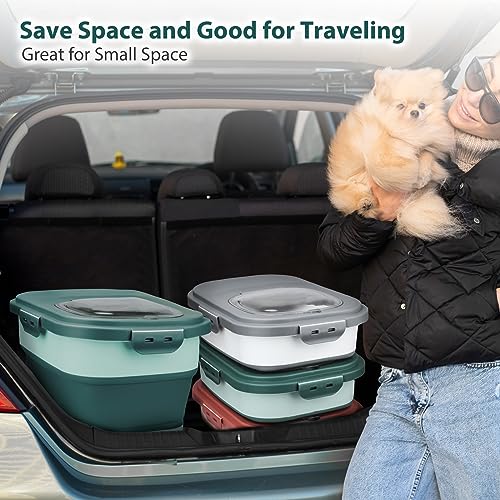 Viretec Dog Food Storage Container, 10-20Lbs Collapsible Pet Food Storage Containers with Rolling Wheel Airtight Locking Lid, Dry Food Storage Bin with Cup and Scoop,Suitable for Pet Food, Flour, Rice - color: Green