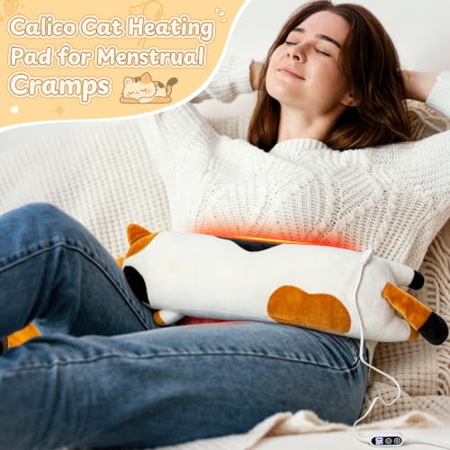 Calico Cat Plush USB Heating Pad for Period Cramps Menstrual | 22” Cat Heated Plush Stuffed Animal, Portable Indoor Outdoor Use, Electric Kitten Plush Heated Pad for Women Teen Girls Gifts - color: Multicolored Calico Cat Heating Pads