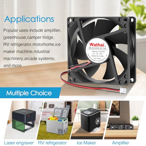 Wathai IP67 Waterproof 80mm x 25mm 12V Cooling DC Fan for RV Fridge Exhaust | 2 Pack, Dual Ball, 3 Inch, High Speed 12V Fan for RV Fridge Refrigerator DC Brushless Fan 12V waterproof 80mm - size: 80x25mm