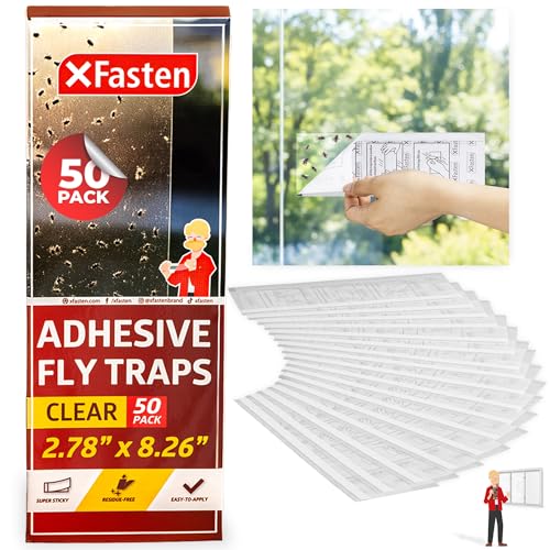 XFasten Window Fly Traps Sticky Clear 50-Pack Fruit Fly Traps for Indoors Sticky, Residue-Free, Odorless, Discreet Adhesive Indoor Catcher for Fruit Flies Houseflies, Gnats on Windows Kitchen Garage - style: 50-Pack