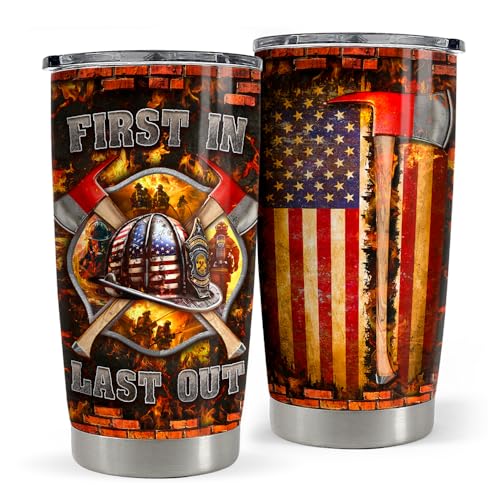 SANDJEST Firefighter Tumbler 20oz Stainless Steel Insulated Travel Mug Cup for Men Firefighters Gifts for Birthday Christmas Fathers Day - color: Firefighter