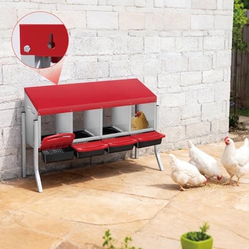 Garvee 4-Hole Roll Away Egg Collection Chicken Nesting Box | Galvanized Steel Nest Box for Laying Eggs - color: Red, size: 4 holes with legs