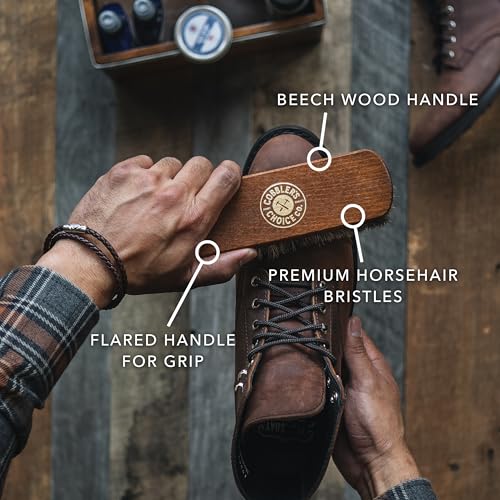 Cobbler's Choice Horsehair Shoe Brush - Premium Shoe Shine & Polish Brush | Horsehair Brush for Shoes & Boots - Buffs, Shines & Cleans Leather with a Concave Beech Wood Handle for a Comfortable Grip - color: Brown