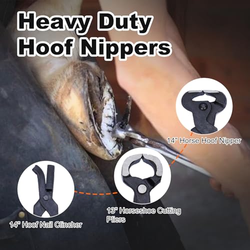 lukar 12PCS Horse Farrier Tools Kit Hoof Trimming Tools with Handbag | Horse Hoof Nipper, Hoof Cutting Pliers, Hoof Nail Clincher, Trimmers Shear, Hoof Hammer, Hoof Knife, Rasp File, Brush, Gloves