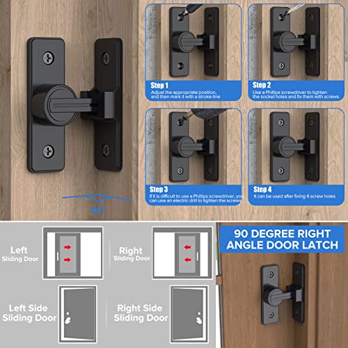 90 Degree Barn Door Lock, Heavy Duty Locks, Matte Black | Flip Sliding Gate Latches for Garden, Bathroom, Garage & Sliding Doors - size: 1 Pack Matte Black