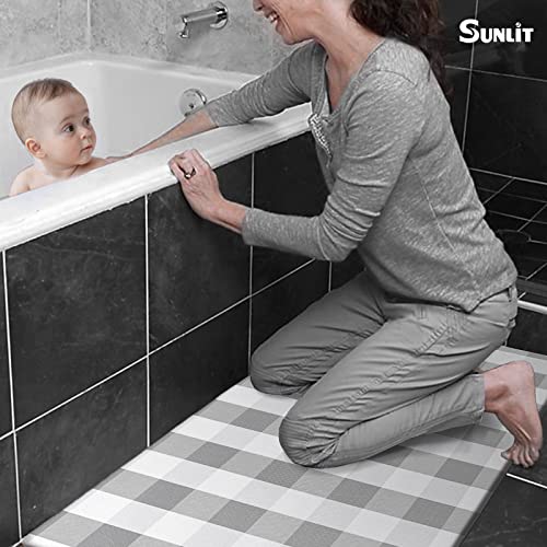Sunlit Set of 2 Anti Fatigue Kitchen Floor Mat, Non Slip Waterproof Comfort Standing Mat, 0.4 Inch Thick Cushioned Farmhouse Kitchen Rug Runner, Gray and White Buffalo Plaid(Size:17"x28"&17"x47") - color: Grey
