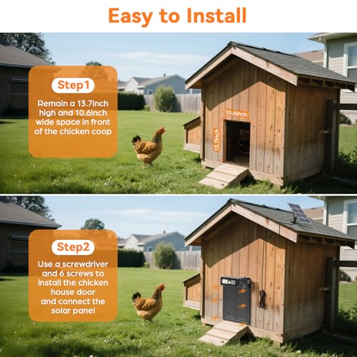 Large Size Automatic Chicken Coop Door Solar Powered, Auto Chicken Door Opener with Timer Modes for Safe and Convenient Chicken Keeping with Intelligent Obstacle Sensors, Remote Control