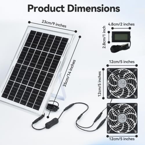 ELUTENG Solar Powered Fan 5 Inch 15W Max 3000 RPM Waterproof Dual Solar Exhaust Fans with 10ft DC Cable and Installation Kits Chicken Coop Ventilator for Greenhouse, Shed, Pet House, Outdoors