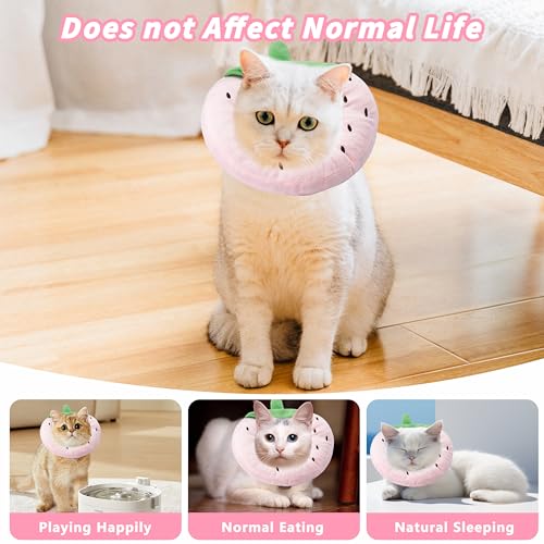 Soft Cat Cone Collar, Cute Cats Recovery Collar Suitable for Cats | Cat cone for Small, Medium, Large cat,Elizabethan Neck Collar for Cats After Surgery (Strawberry, Small) - color: Strawberry, size: Small