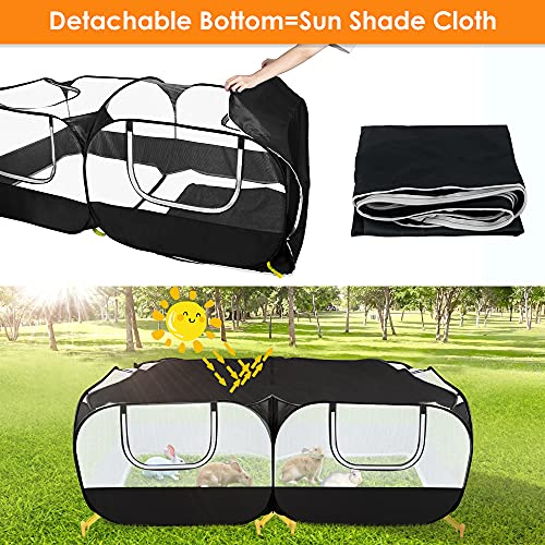 SlowTon Small Animals Playpen, Pop Up Detachable Bottom 73"x36"x25" | Portable Chicken Coop Run, Large Chick Brooder, For Guinea Pig Bunny Puppy, Indoor Outdoor, Flat Top - color: Black, size: 73"x36"x25"