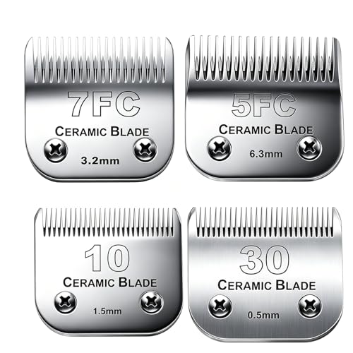 Dog Grooming Blades Compatible with Andis Clipper/Oster A5/Wahl KM Series | Dog Clipper Blade,Ceramic Blade & Stainless Steel Blade Size:#10+30+7FC+5FC,Silver,3 Count - color: 1pc 3-3/4fc: 1/2" (13 Mm)