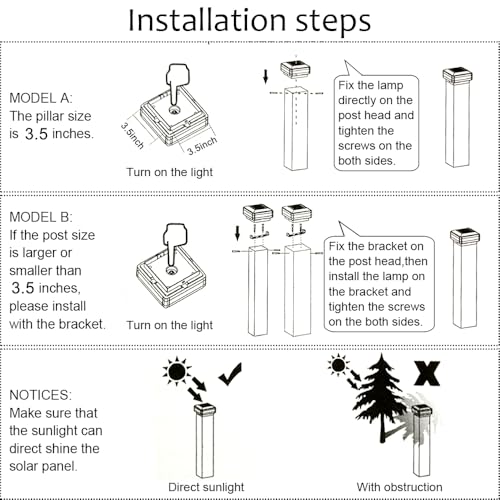 4x4 Post Solar Lights 160 Lumen with 52 LEDs & 6000K White Light | Outdoor Fence Deck Post Solar Lights Fit 4x4 Caps(5x5 6x6 Need Mounting Bracket), IP65 Waterproof for Porch Patio Garden - color: Black