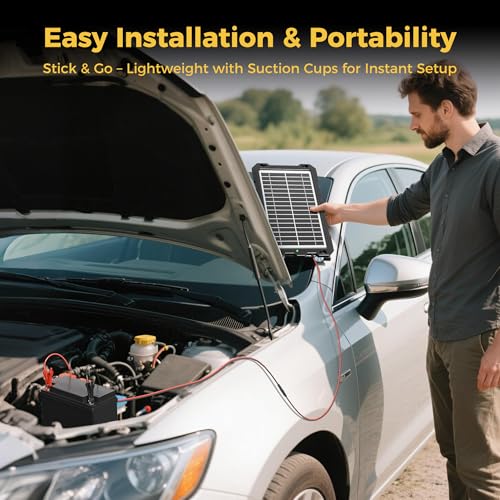 SUNAPEX 10W 12V Solar Car Battery Trickle Charger & Maintainer | Waterproof Portable Solar Panel Kit | Prevents Overcharging with Smart Controller | Fits 12V Batteries for Boats, RVs & More - size: 10W