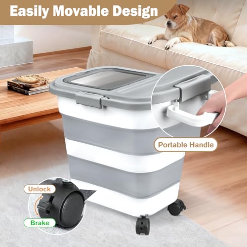Rice Storage Container, Collapsible Airtight 10-40 Lb Rice Storage Container, 25lb Pet Dog Food Storage Container, Rice Dispenser Bin with Cup and Scoop for Flour Cereal Pasta Grain, Cat Bird - size: 10-40 Lbs