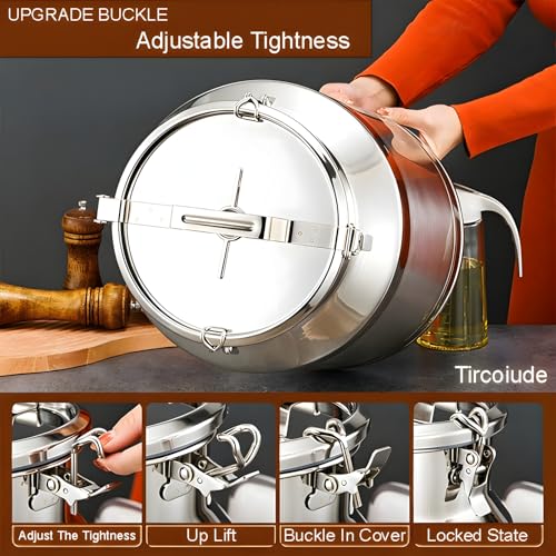 Food Grade 304 Stainless Steel Milk Can with Locking Airtight Clamp Lid Carry Handle, Large Airtight Storage Bucket Canister for Rice Flour Grain Oil Wine Liquid Dairy Transport 15L (3.9 Gal) - size: 15L