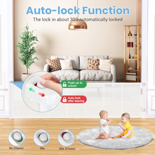 HAMOPY 120 Inch Reinforced Strip Extra Wide Retractable Baby Gate, 33" Tall, Prevent Crawling Through, Wide Extra Long Child Safety Gate for Indoor Baby Fence, Outdoor, Stairs, Deck(White) - color: Wh-l