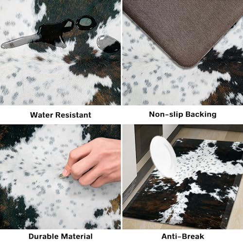 Tyrot Cowhide Kitchen Mat Cushioned Anti Fatigue, 17.3x60 | 4/5 Inch Thick, Western Cow, Bevel Edge, Non Slip PVC Waterproof, Standing Desk Ergonomic Comfort Rugs for Sink, Laundry - size: 59"L x 17.3"W x 0.5"Th