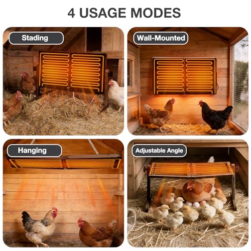 Chicken Coop Heater with Temperature Control, 200W Chick Heater with Adjustable Temp (70-190℉) for Winter, 2 Heating Plates, Foldable Large Size Coop Heater (Brown) - color: Brown