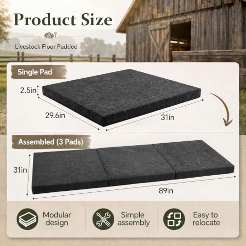 BreezeHug Livestock Padded Chute Floor Mat, 7.5 ft Cushioned Cattle Blocking Chute Pad, Portable Horse Grooming Anti-Fatigue Folding Mat for Show Cattle, Horses & Barns